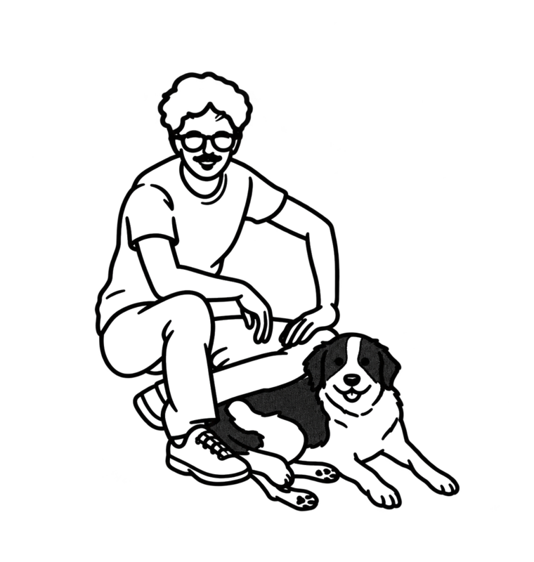 Andrea con il suo cane, illustrazione